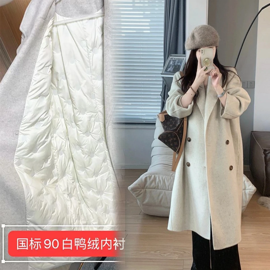 2025中长款毛呢外套女春秋冬季慵懒风小个子过膝学生风衣呢子大衣