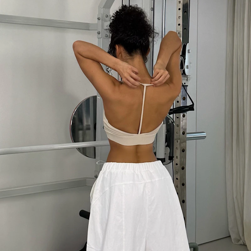 akiyostudio运动性感挂脖紧身背心女带胸垫内搭外穿打底衫上衣