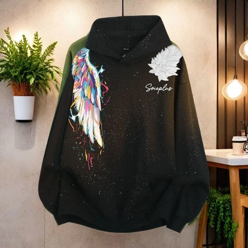 加绒大码300斤翅膀绣花连帽卫衣男女宽松休闲情侣百搭设计感外套