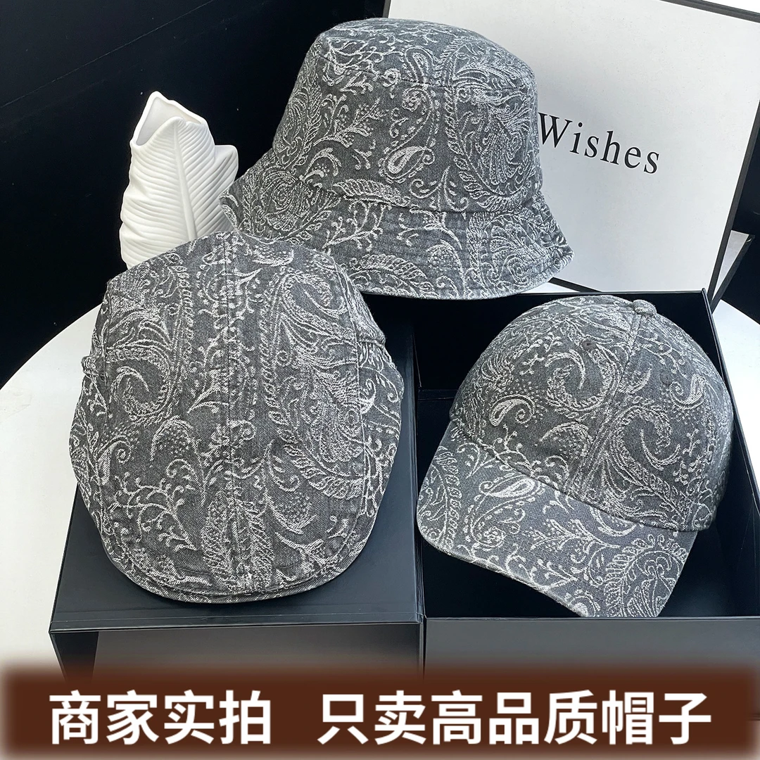 25新款秋冬水洗棉前进帽女腰果花显脸小渔夫帽高品质大头鸭舌帽子