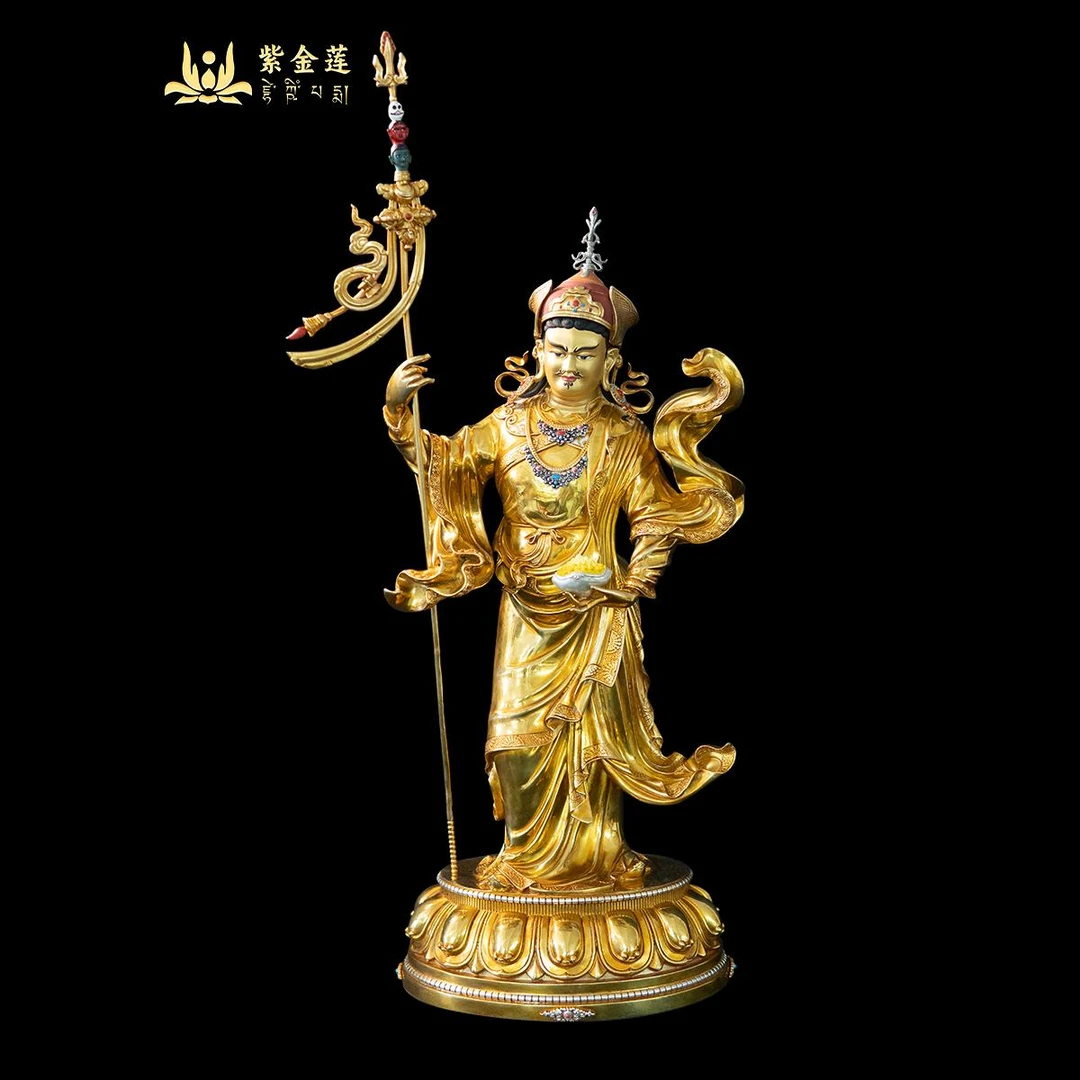 紫金莲尼泊尔西藏工艺藏传密宗站像莲师纯铜手工錾刻