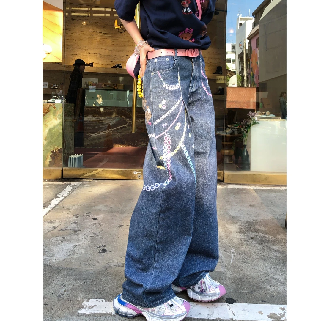小鱼【3D链条裤】夏季3D彩色链条高腰牛仔裤25A1K736