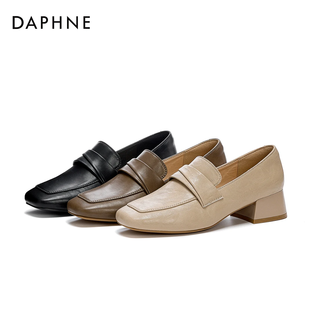 达芙妮真皮乐福鞋女2025春季新款复古英伦风舒适柔软粗跟通勤单鞋