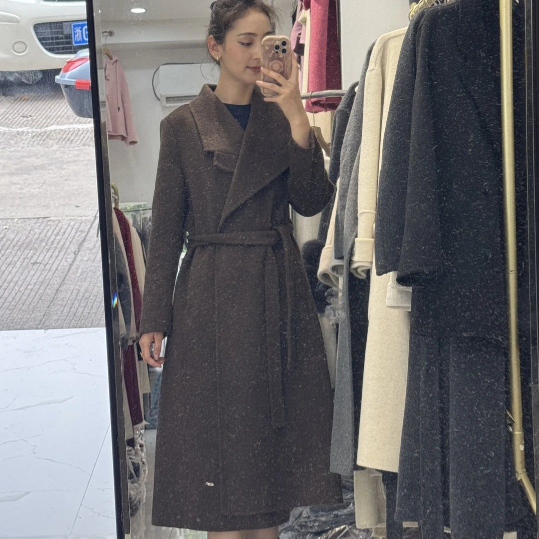 2025新款经典浴袍系带时尚双面羊毛大衣