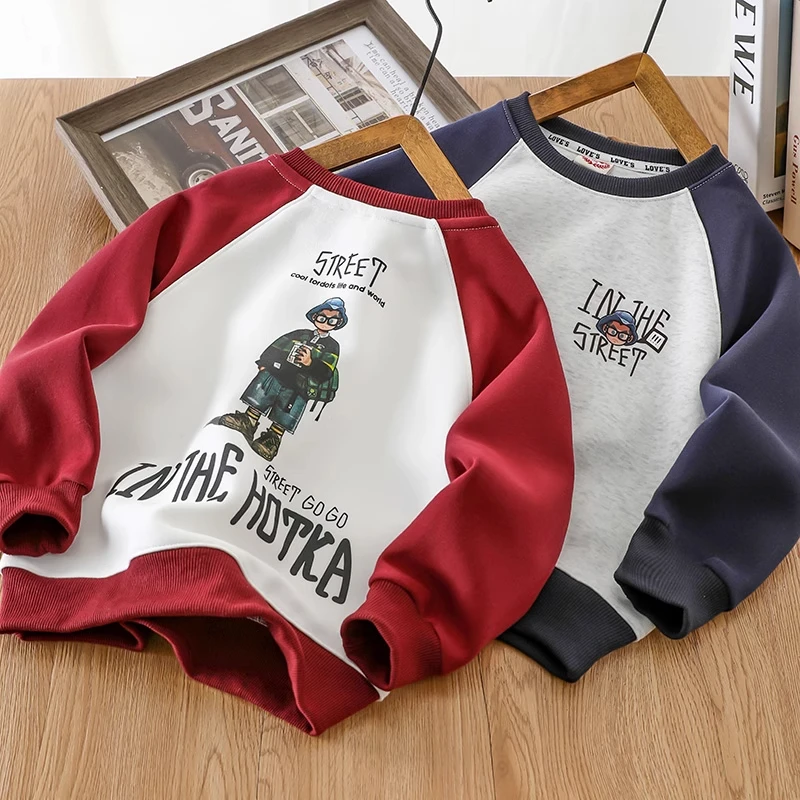 2025春秋新款男童卫衣儿童休闲洋气印花圆领打底衫男中大童上衣