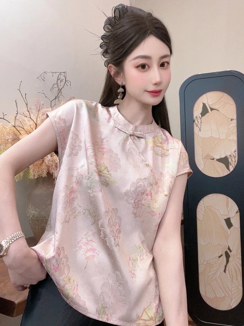 【桃园】2025夏季新款气质百搭显瘦新中式短袖女日常宽松