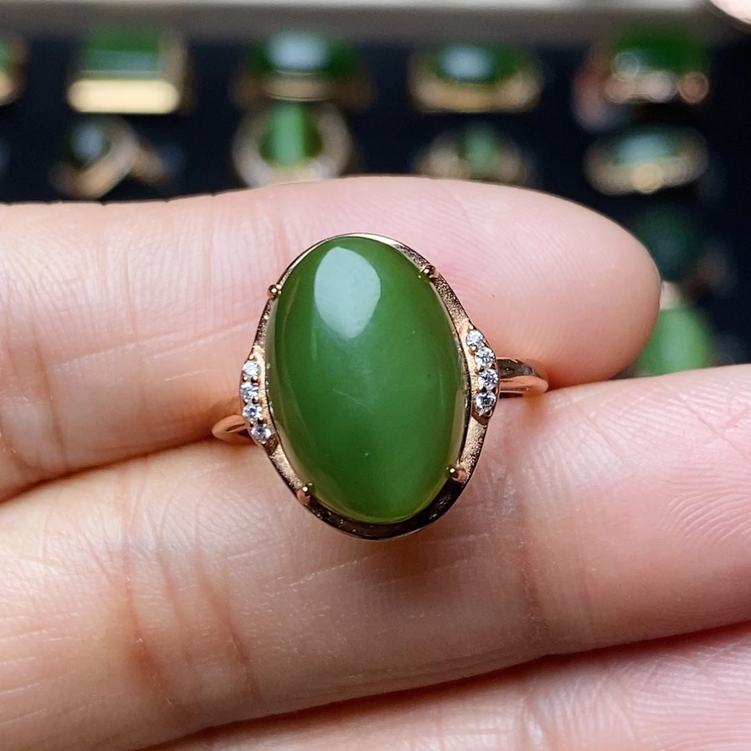 和田玉（碧玉）戒指银S925镶嵌