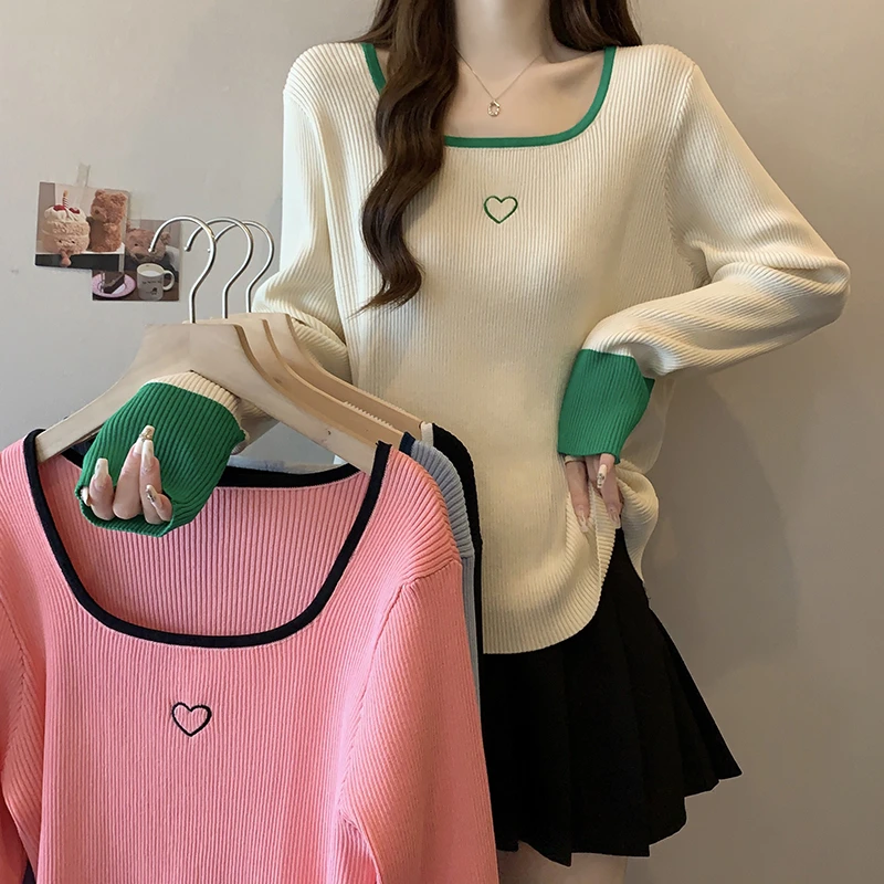 【涵胖胖】Q秋装新款大码女胖mm慵懒风刺绣软糯针织毛衣上衣71417