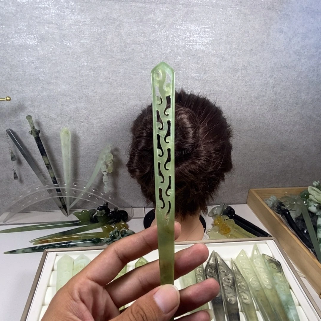 糍***粑合金蛇纹石玉发饰