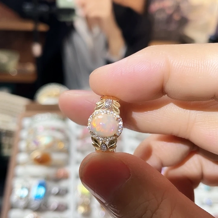 欧泊戒指银S925镶嵌澳宝