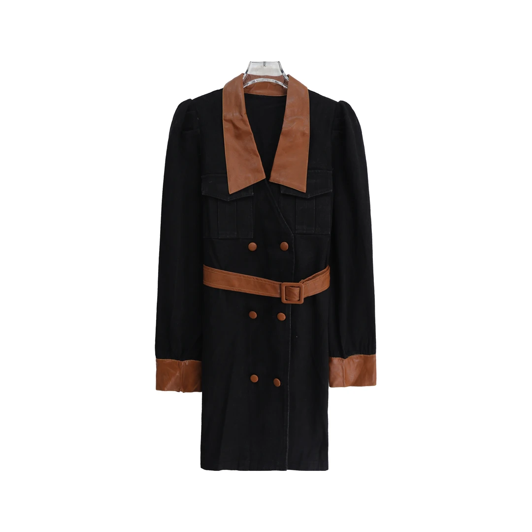 S摩登时尚潮流撞色牛仔拼接气质连衣裙S2905