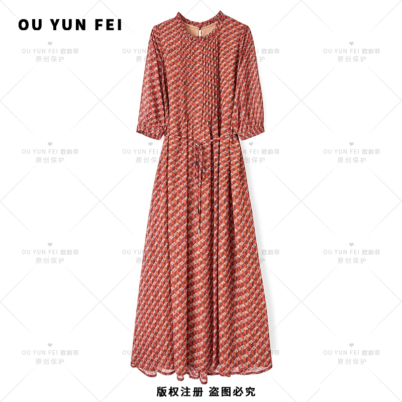 法式连衣裙女新款气质显瘦穿搭时尚洋气印花长裙HY1801