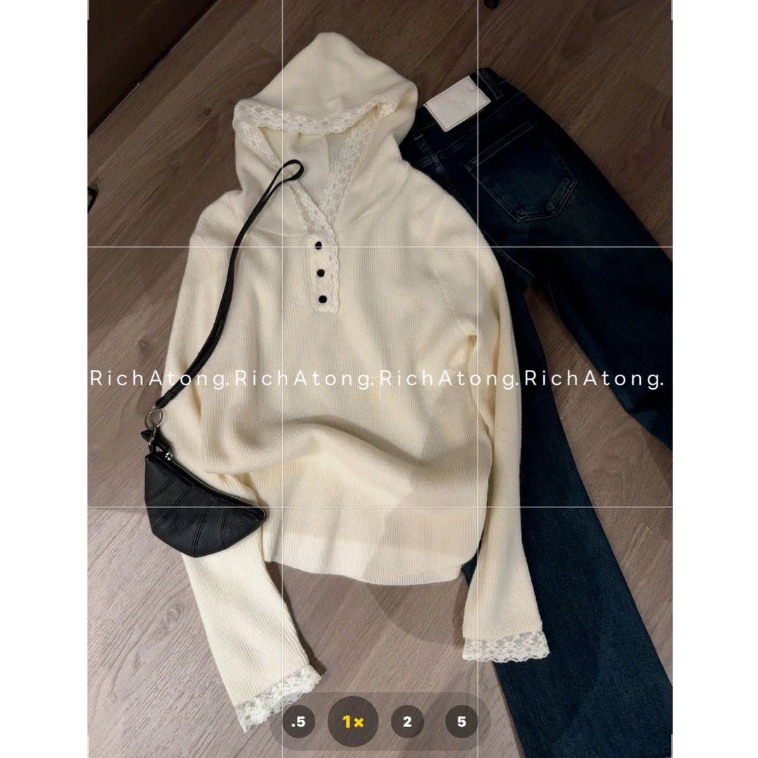 atong/阿彤-【那不勒斯】-2025 连帽蕾丝帽显瘦长袖宽松毛衣