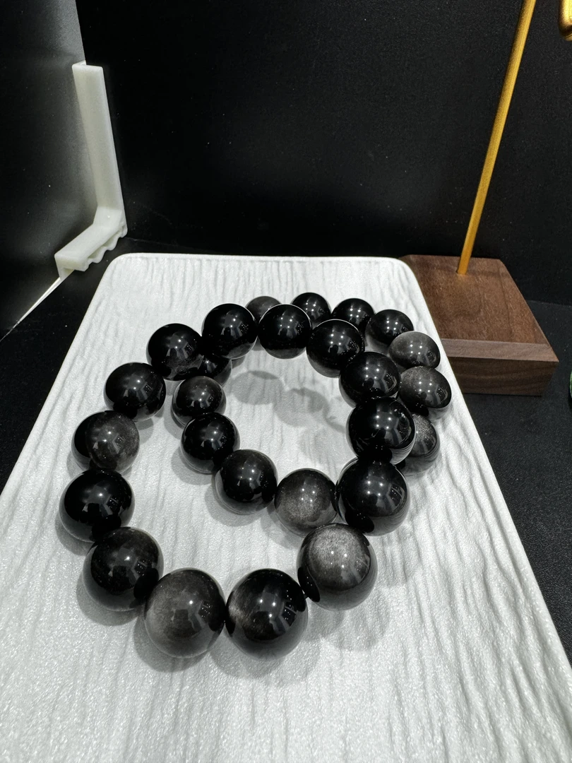 s27天然银曜石手串单圈15-16mm  多样性发一件