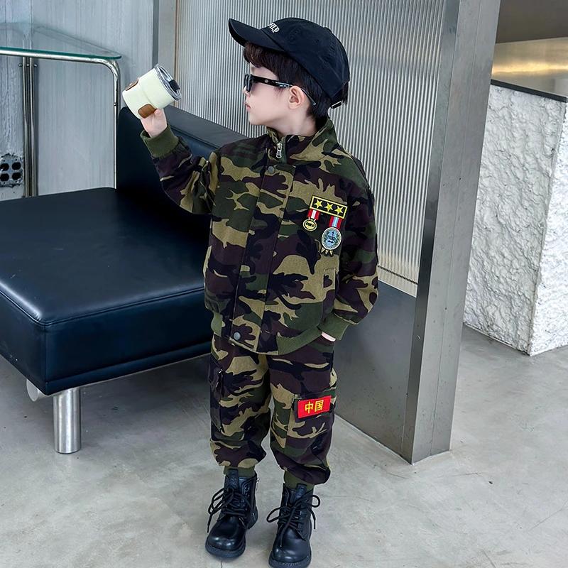 男童秋装套装2025新款帅气男宝宝外套酷帅炸街春秋款儿童迷彩衣服