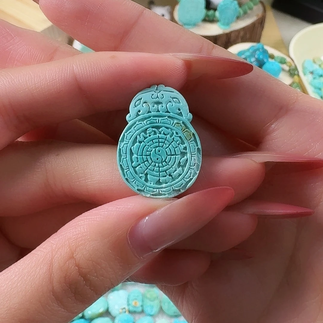绿松石未镶嵌吊坠(不含链)八卦盘，大漏