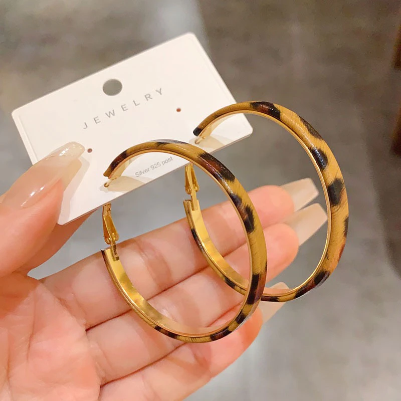 铜合金耳饰 「精品」赵露思同款豹纹气质耳环女耳圈925银针新款耳饰