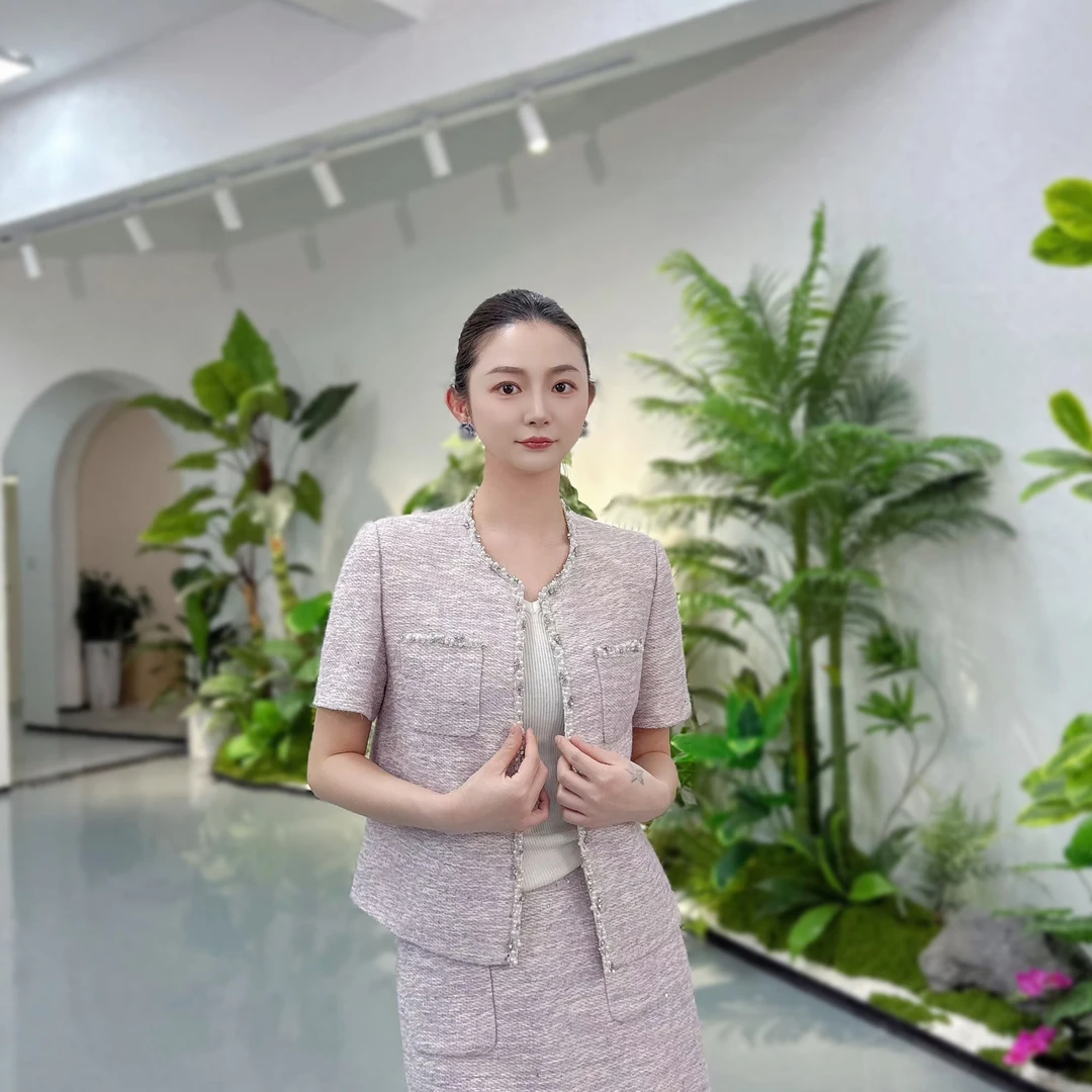 剀剀莉 （紫荆花）手工钉珠香芋紫超显白夏季小香风外套半裙二件套