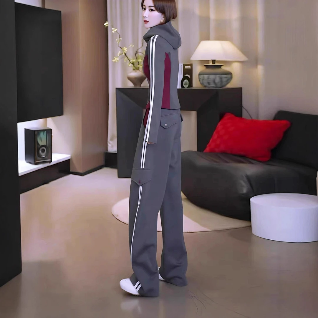 欧货气质时尚宽松套装女小众设计感秋冬洋气修身连帽卫衣两件套潮