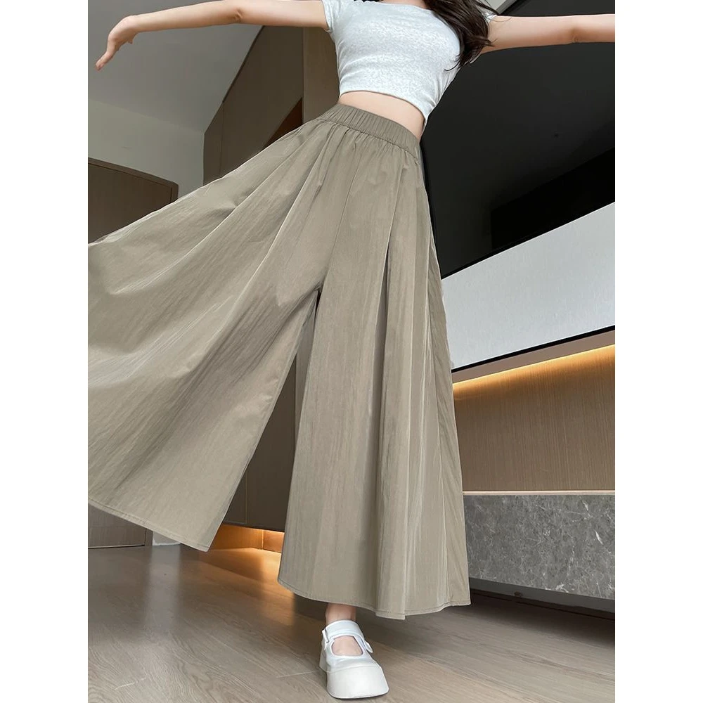 麻灰棕山本裙裤女夏季新款胖大码腰百褶休闲冰丝阔腿裤百褶裙子裙