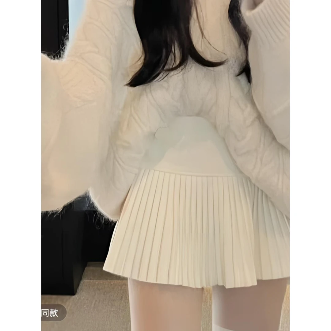 【6889】洋气百褶毛呢半身裙2025年秋冬新款黑色高腰显瘦小短裙子