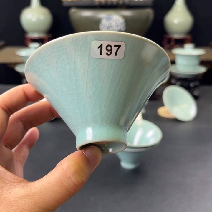 杯仿古釉汝官窑支钉斗笠杯197号