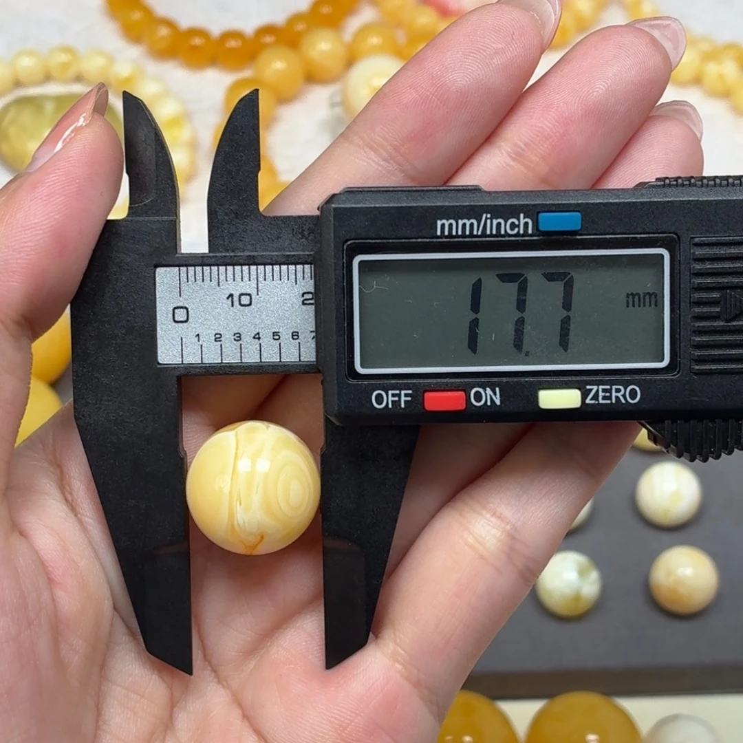 琥珀未镶嵌颈饰乌料奶橘双瞳溶洞单珠17mm