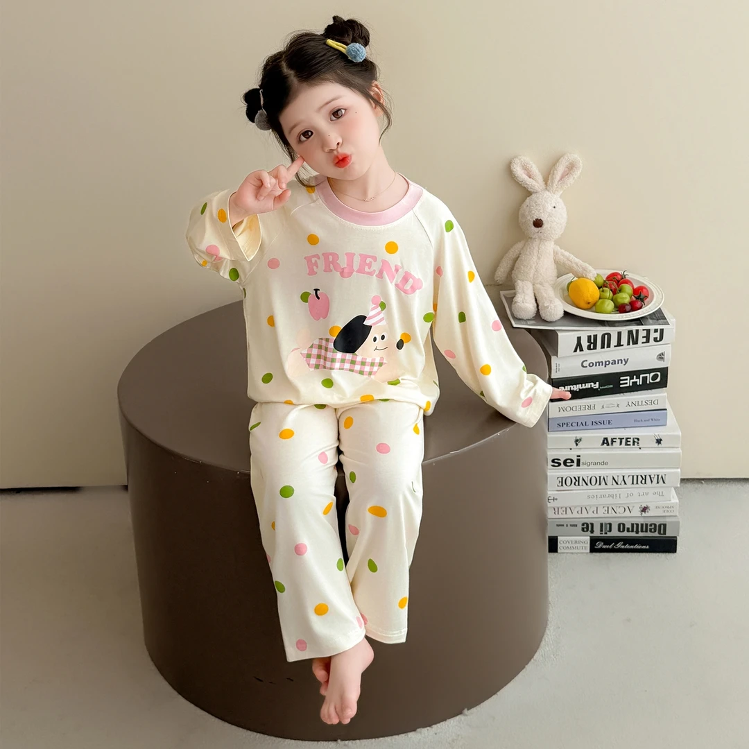 女童睡衣秋款莫代尔女孩空调服长袖薄款女宝宝套装春秋儿童家居服