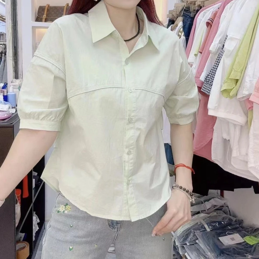 夏季新款纯棉宽松百搭开衫宽松休闲衬衣2025五分上衣薄款白色衬衣