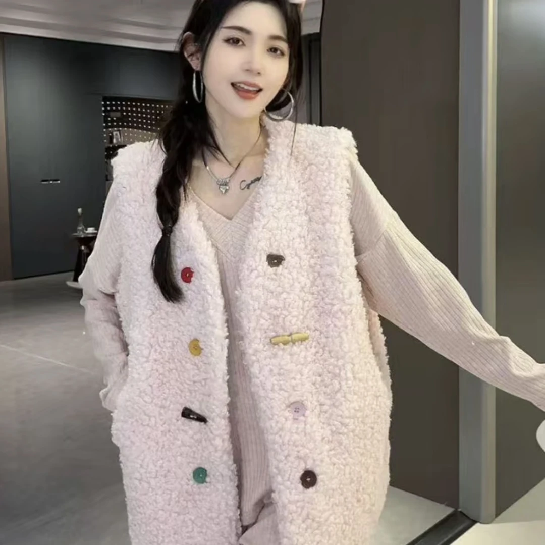 MZXG02#5高端外穿彩虹扣子装饰百搭马甲休闲显瘦慵懒风套装