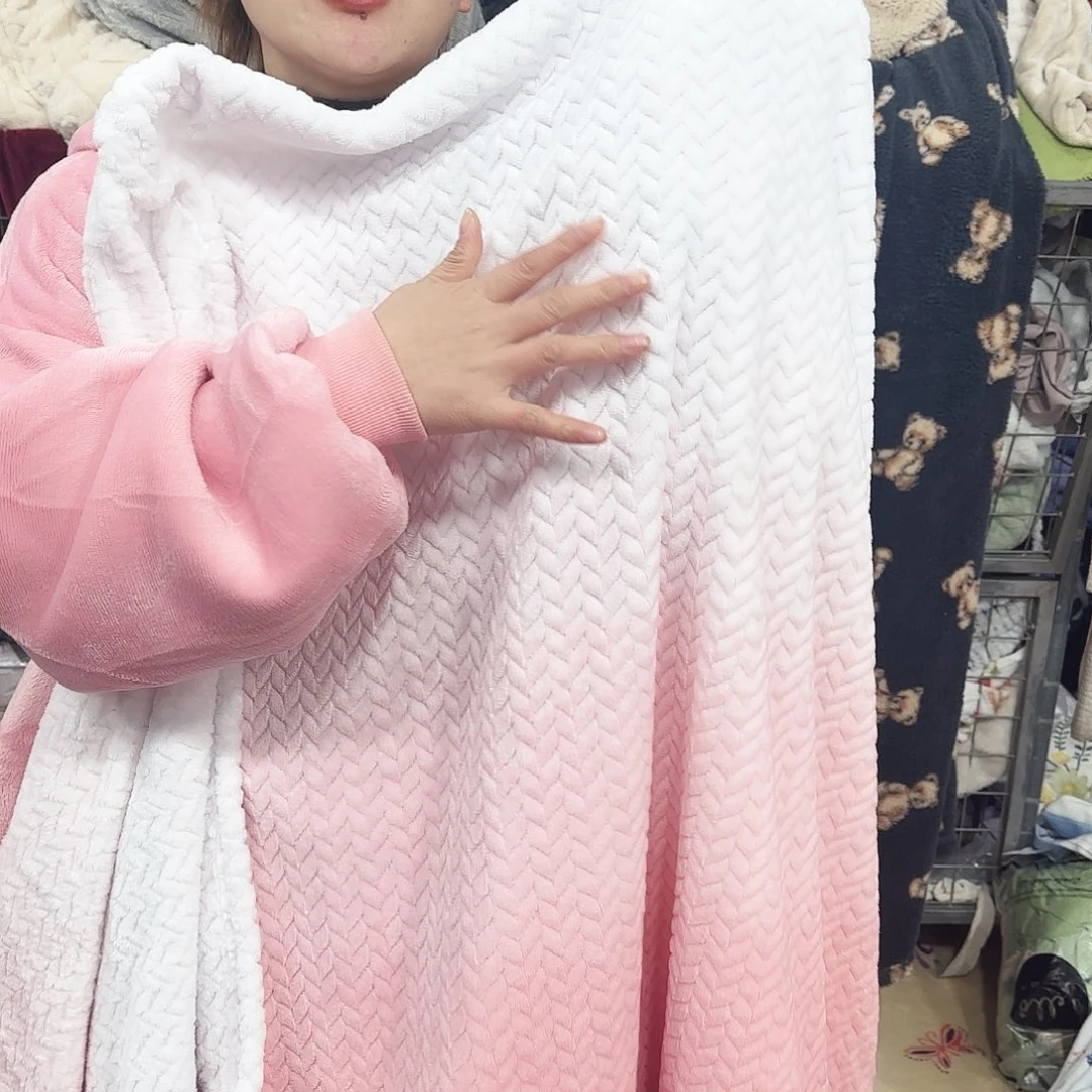 羊驼毛180.200麦穗剪花渐变云毯