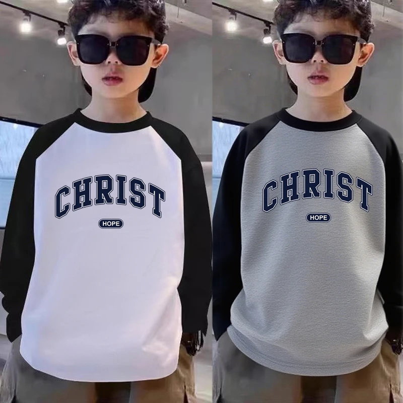 宽松纯棉插肩长袖T恤男童字母印花内搭打底衫春秋潮酷痞童装上衣