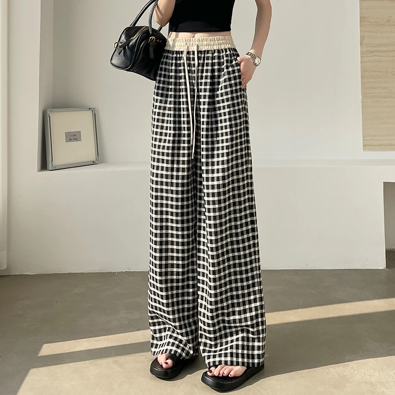 MTZC格子阔腿裤女春夏2025年新款慵懒风百搭显瘦宽松休闲直筒