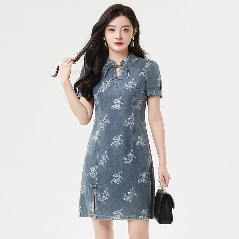 A346国风立领中裙连衣裙专柜折扣女装52HH0A0346