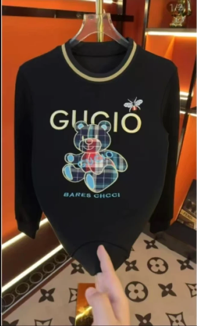 2024新款男士男款休閑黑色长袖修身刺绣圓領設計師9031款-2