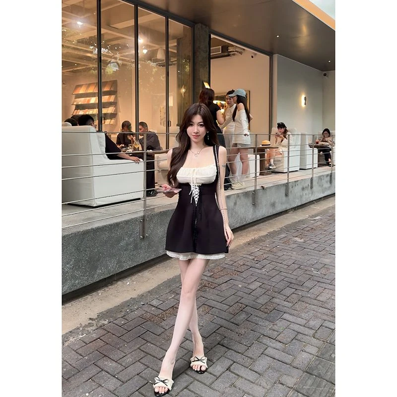 小雨姐姐夏款【丽兹甜心】法式甜美系带拼接娃娃裙无袖连衣裙套装