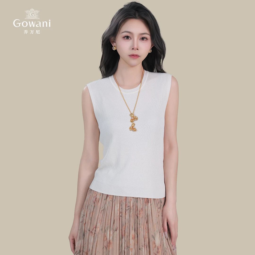 Gowani/乔万尼2025新款无袖纯色针织T恤复古简约打底衫EZ2M129