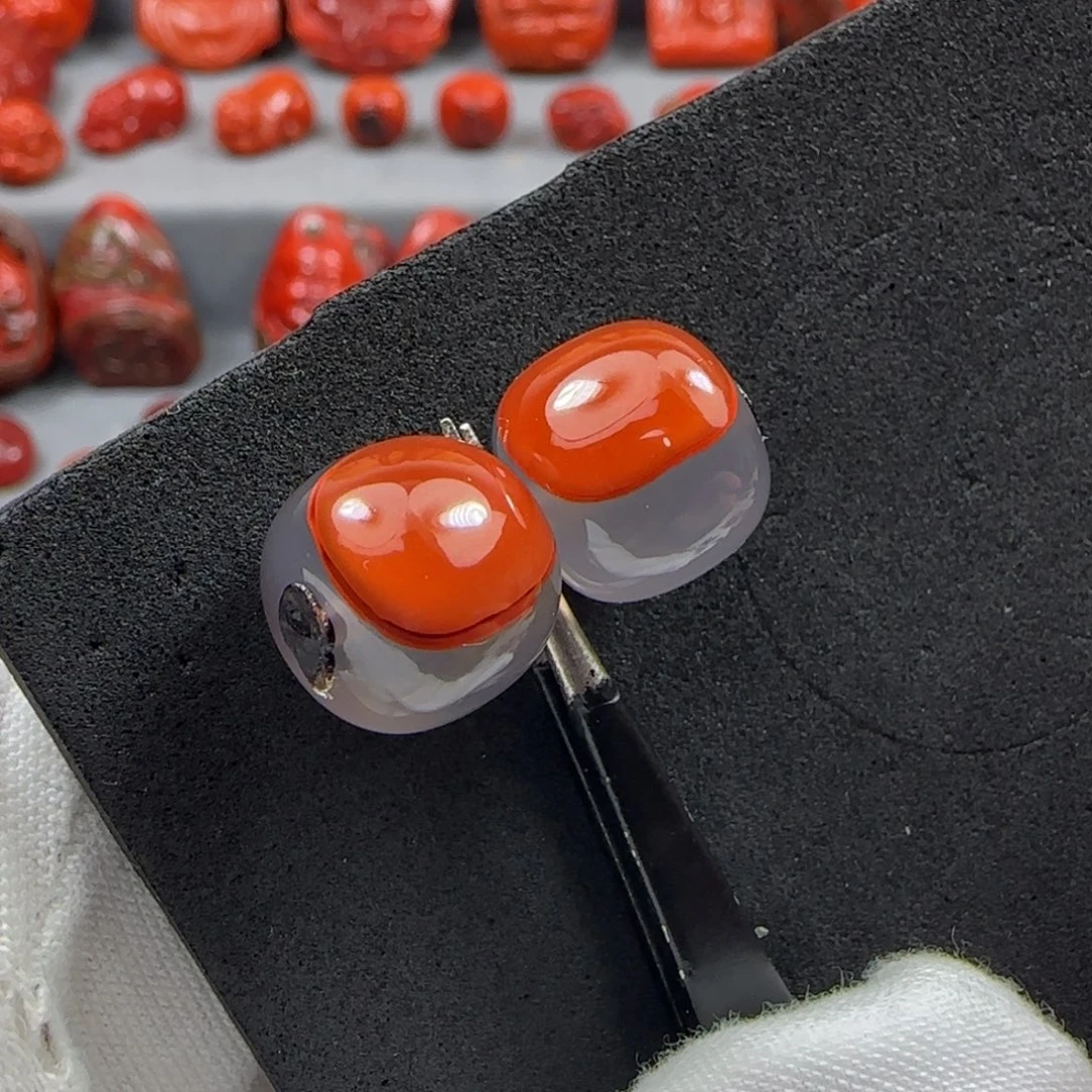 南红玛瑙未镶嵌对珠12.5