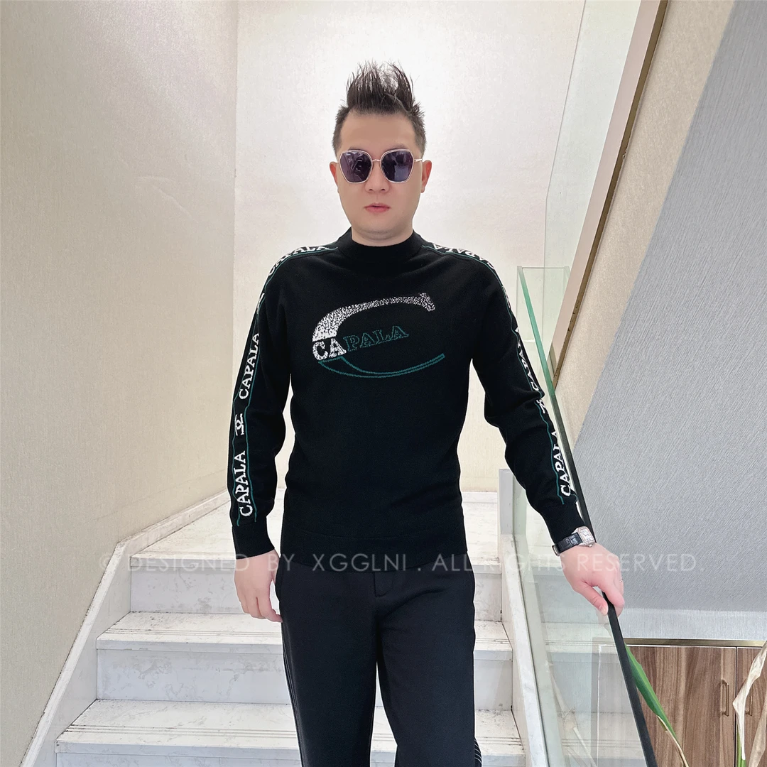 冬季款CPL胸口双色大C字母毛衣高端轻奢休闲保暖男士长袖羊毛衫