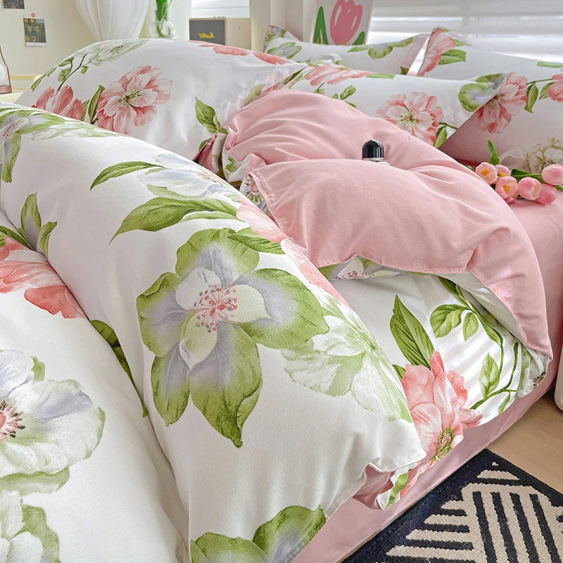 【花卉田园】磨毛斜纹被套被罩亲肤透气单人双人床上四件套床单款