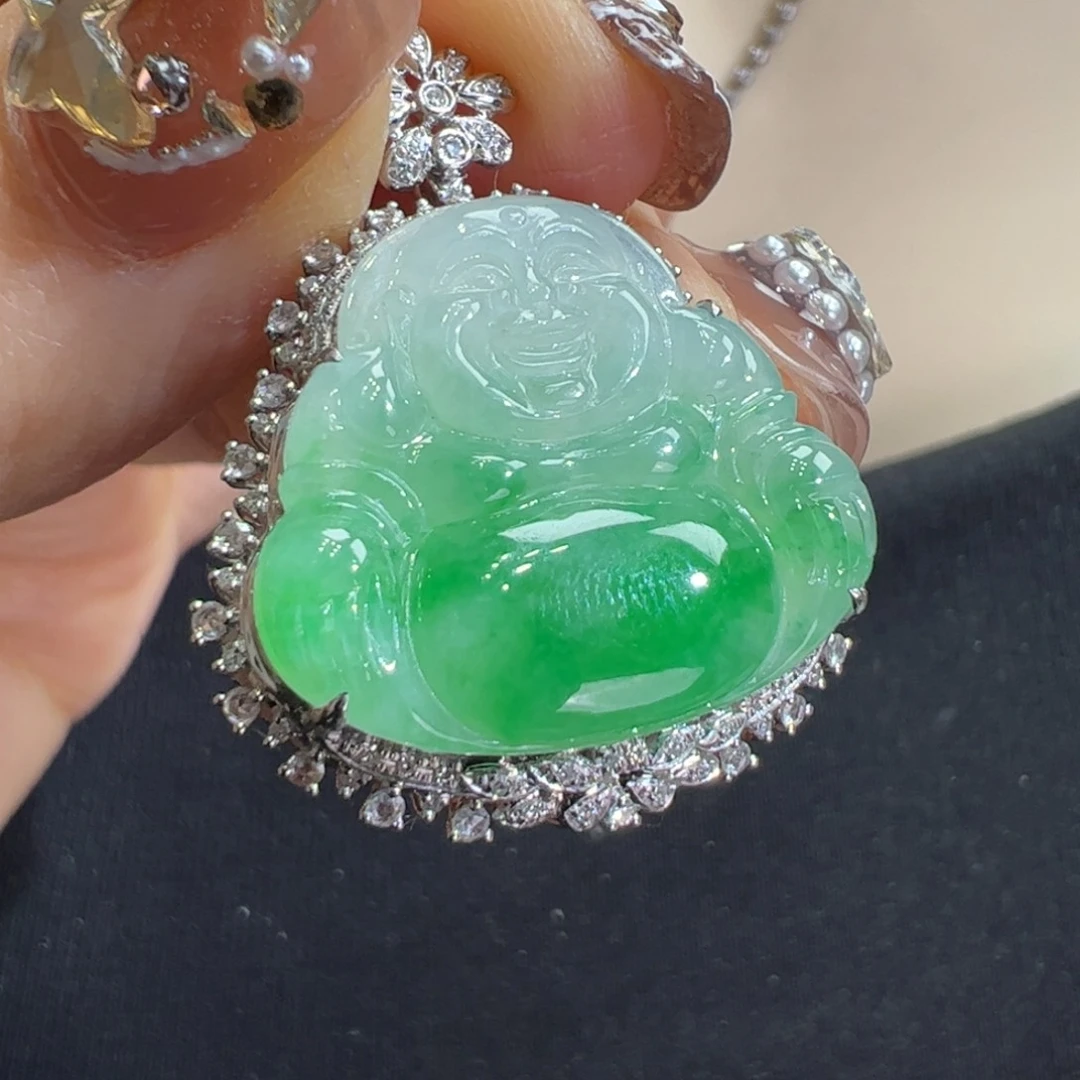 翡翠吊坠(不含链)18K金镶嵌