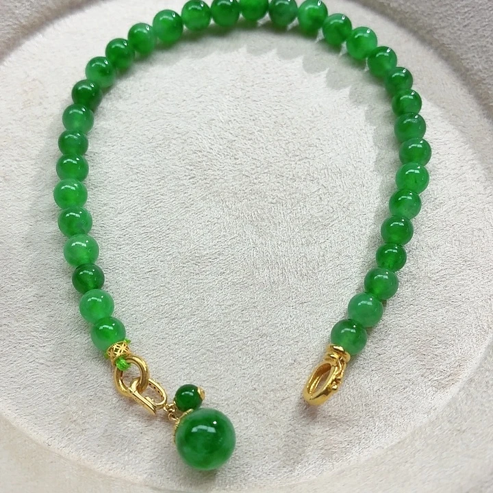 翡翠18K金镶嵌手链天然缅甸翡翠A货卡5+