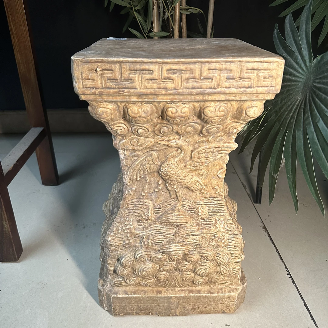 中国风禅意复古柱子方祥云仙鹤花盆底座造景客厅大门摆件柱子