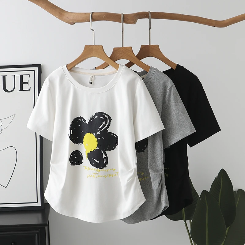 【一朵花】短袖圆领印花千金风透气吸汗T恤小众韩版短款ins半袖时