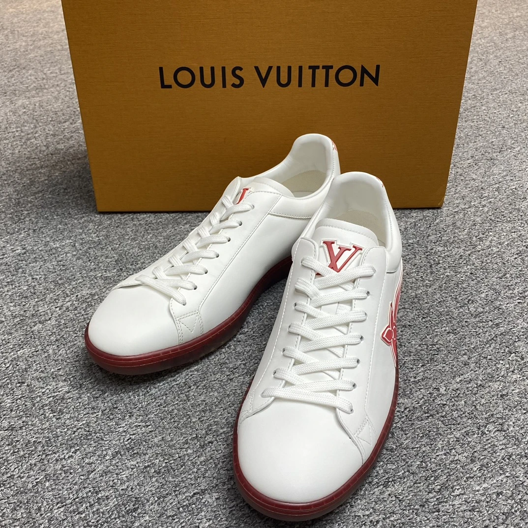 未使用 LouisVuitton/路易威登 男士红白老花拼色休闲板鞋114819