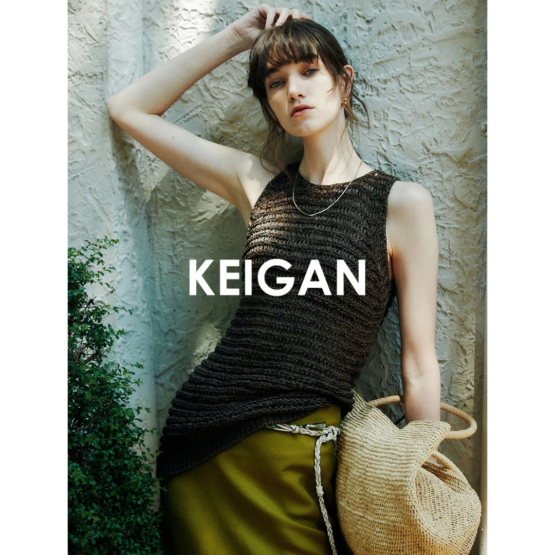 开间/獨家原创混色和纸纱粗针镂空编织感 虎睛石后领系带针织背心