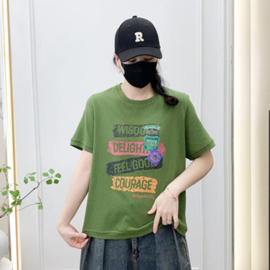 印花女士时尚洋气短袖T恤短款上衣夏季韩版2025新款宽松百搭款