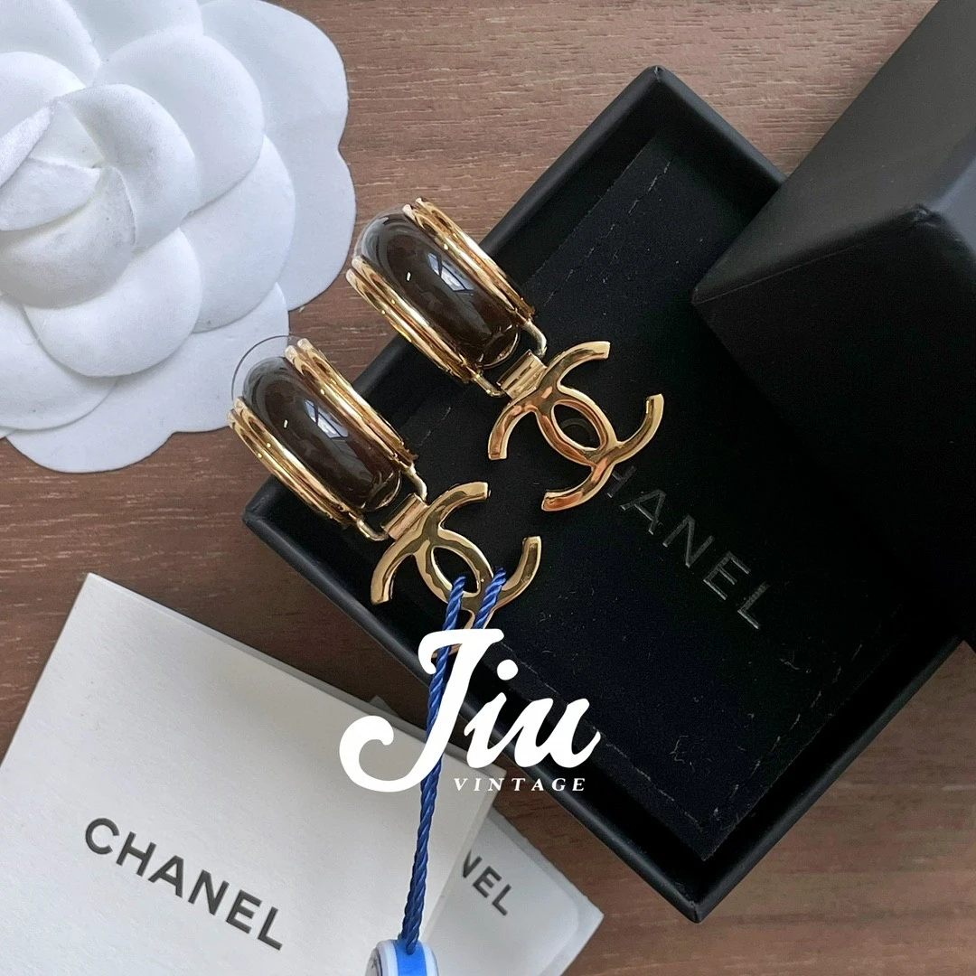 99新 Chanel/香奈儿 巧克力色双C耳钉 JM13-0525