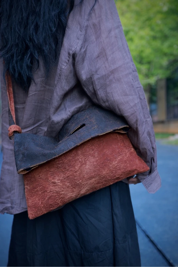 原创可心植物染信封包手提包斜背包拼色双面