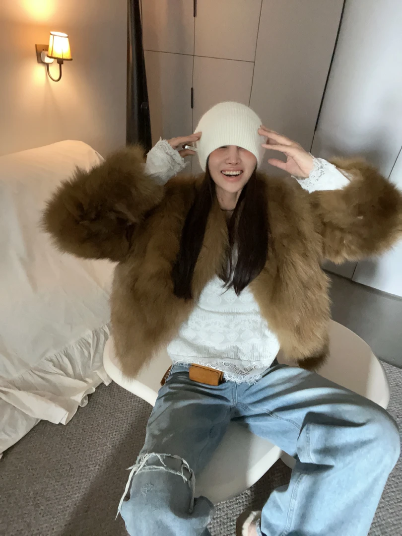 【Miss 程】冬季新品琥珀色狐狸毛外套